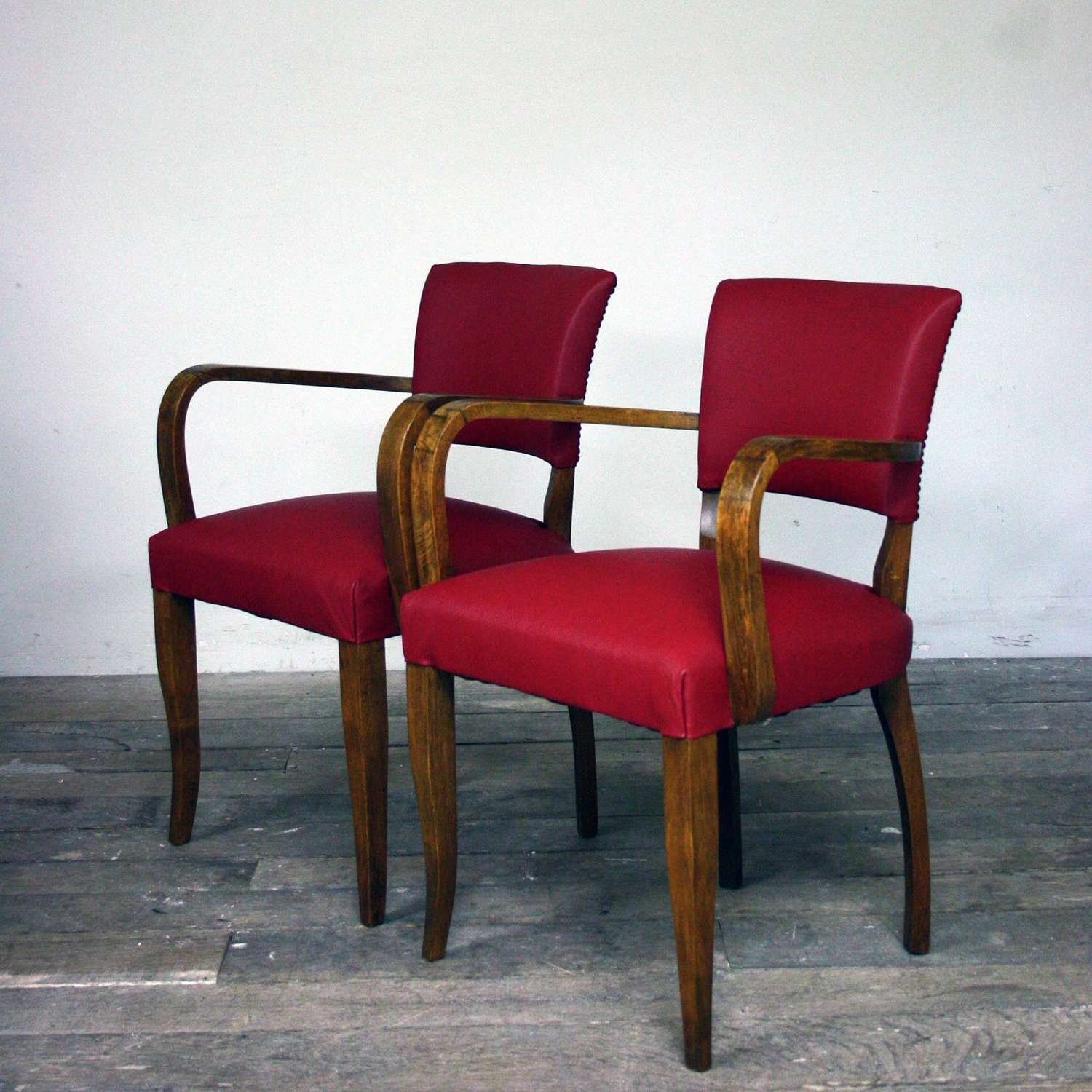 1930's Reupholstered red leather bridge chairs