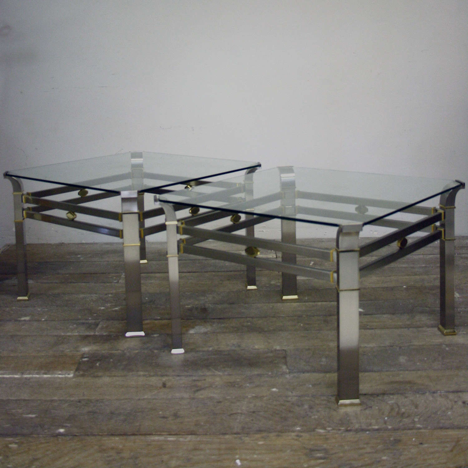 20th Century BRUSHED STEEL & BRASS SIDE TABLES