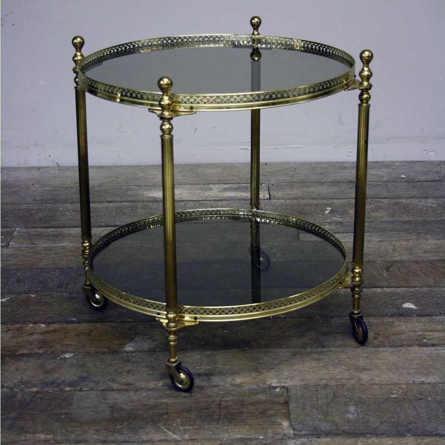 Mid 20th Century circular two tier brass serving car