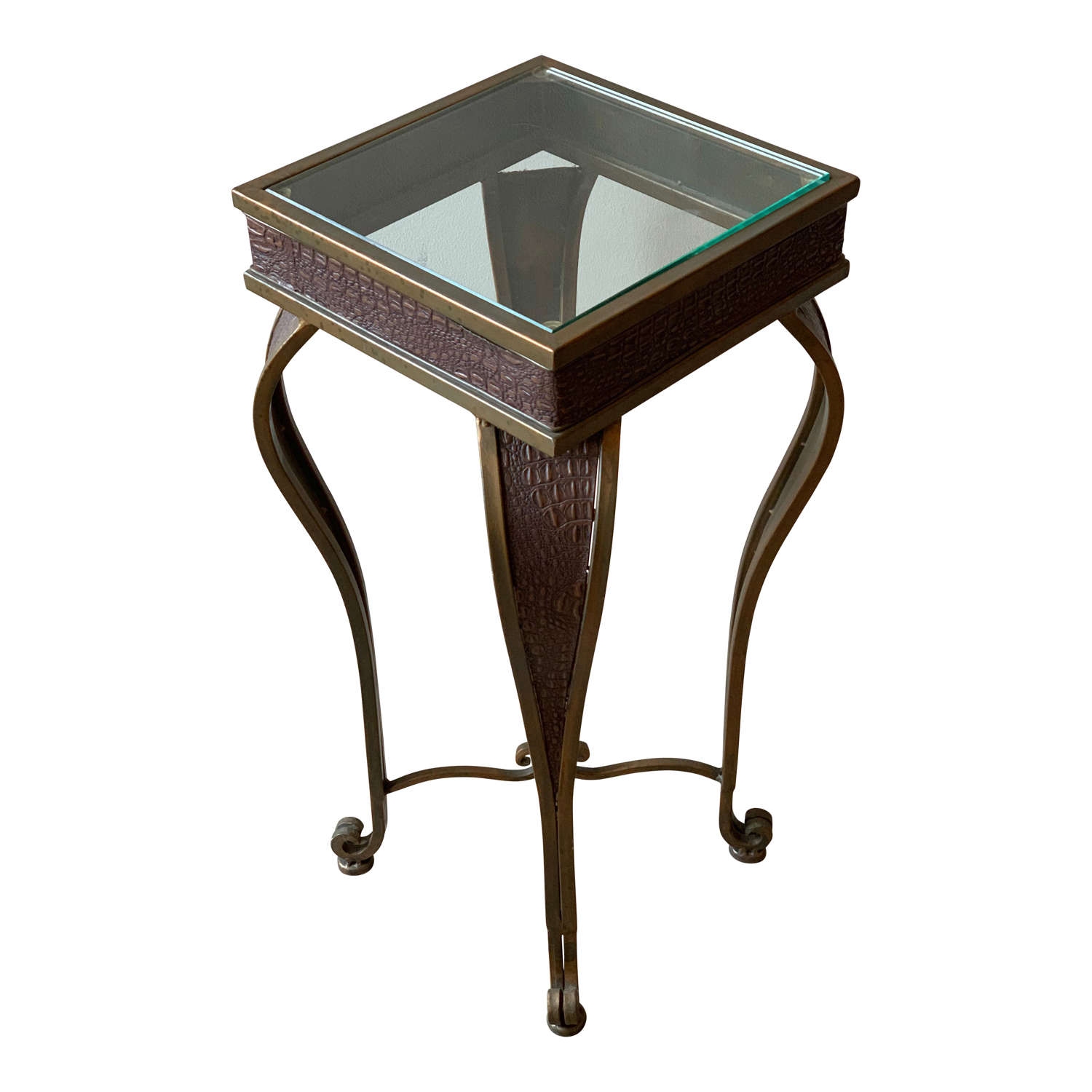BRASS AND FAUX CROCODILE SIDE TABLE