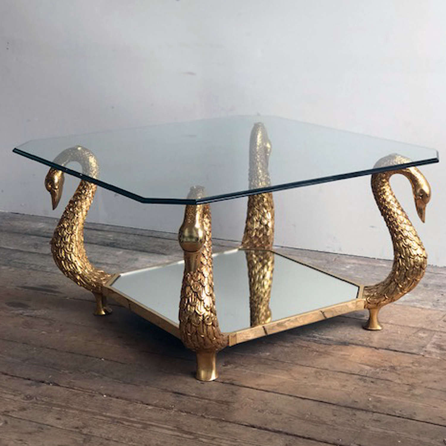 20th Century Brass Swan Coffee Table
