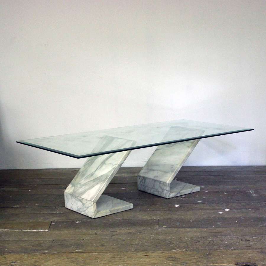 20th Century Marble and Glass Coffee Table
