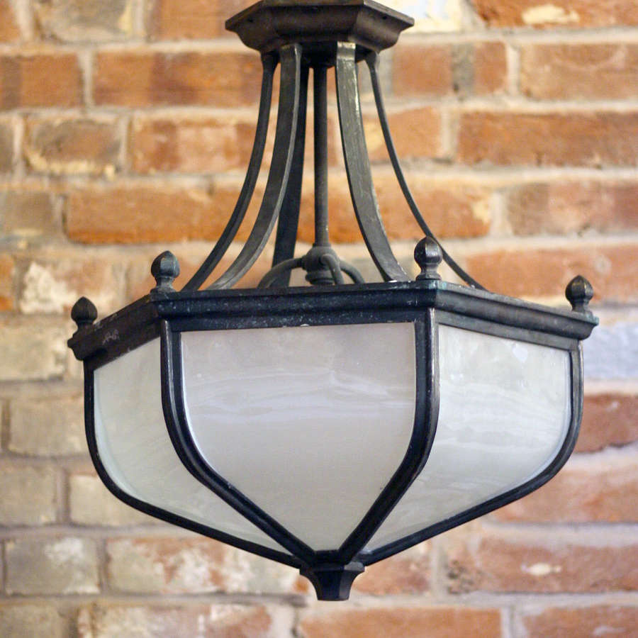 Early 20th Century Bronze Lantern with Opaque Glass