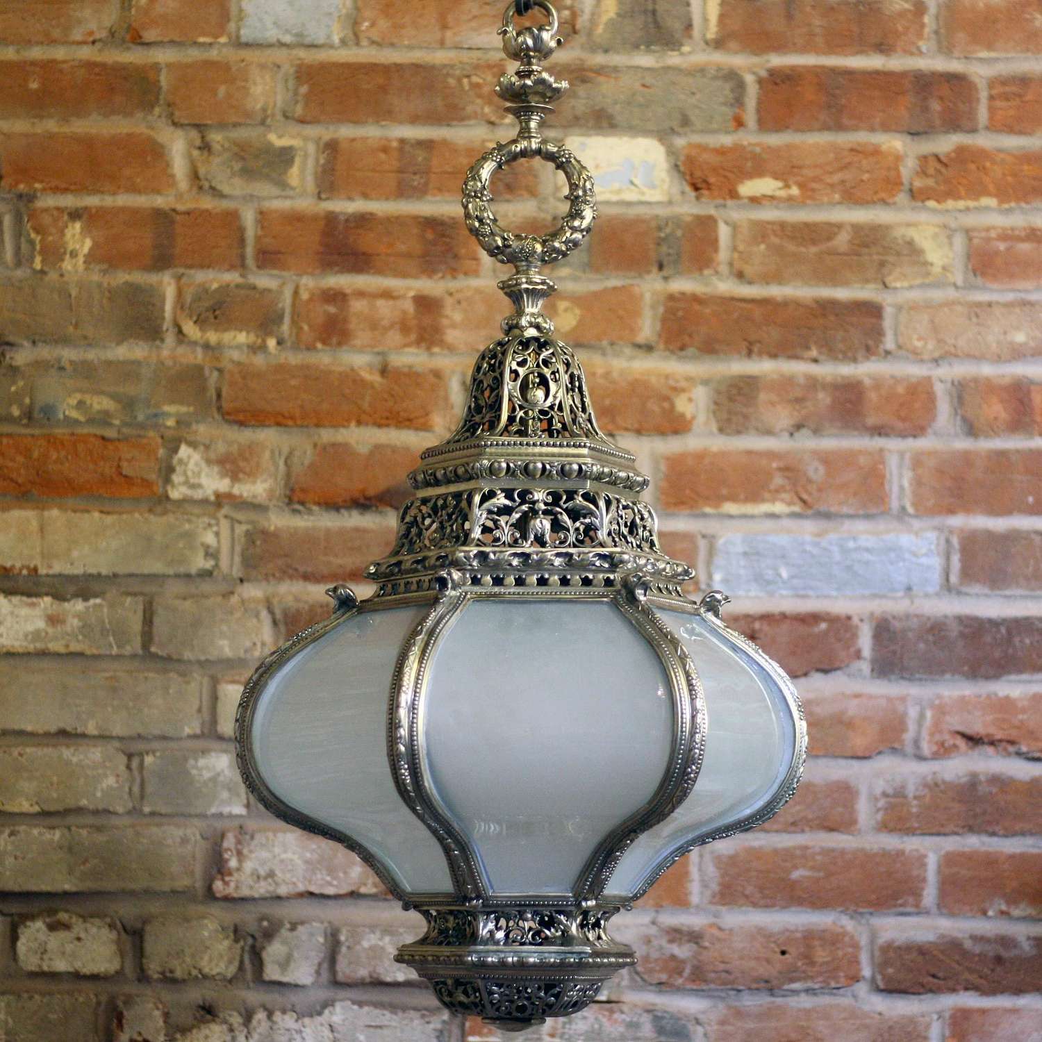 Early 20th Century Silvered lantern with Opaque Glass