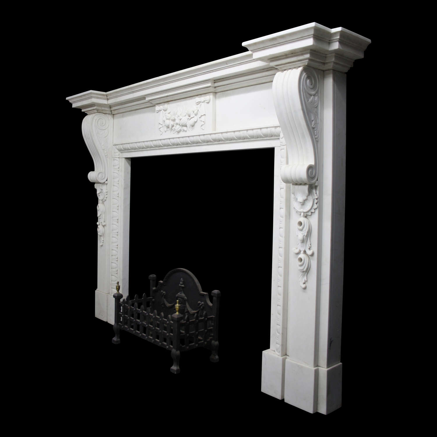 Large Neo Classical Statuary White Marble Fireplace