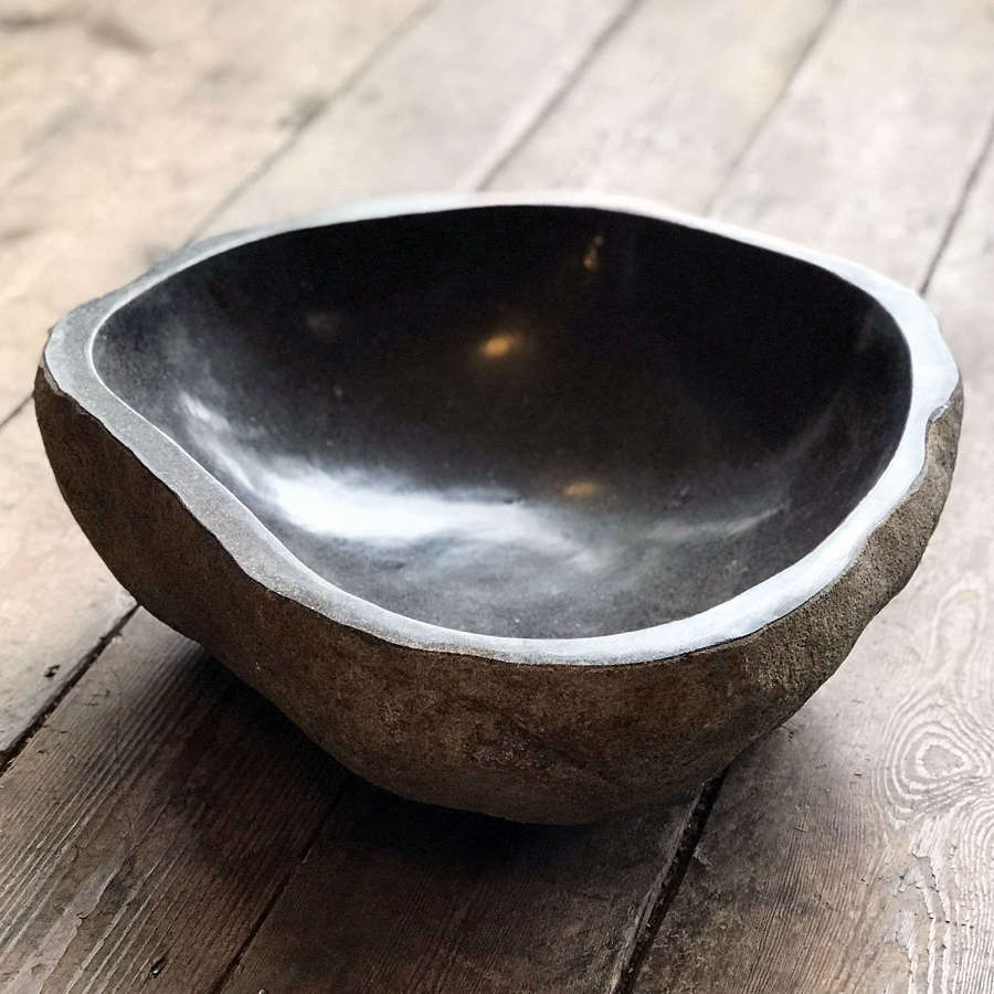 Large Carved River Stone Bowls