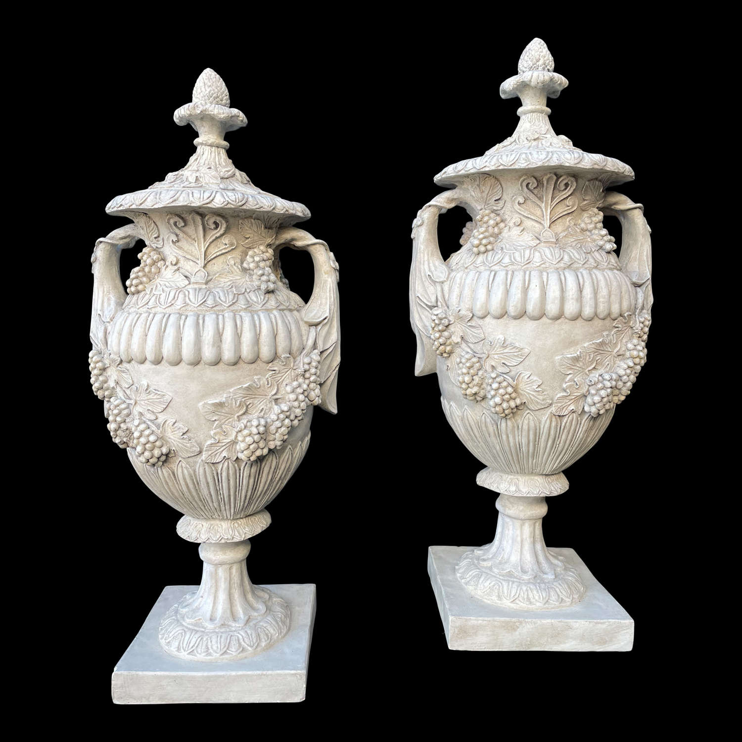 Pair of decorative Plaster Lidded Urns