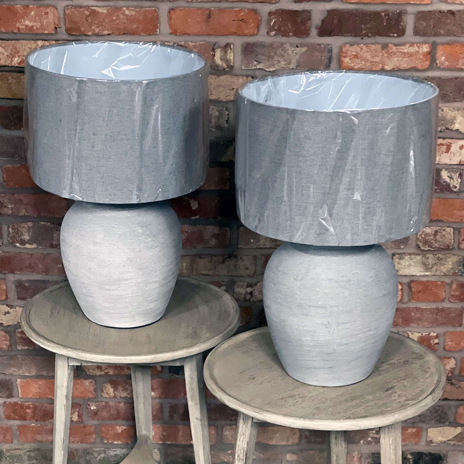 Pair of Large Etched Grey Lamps inc. Shades