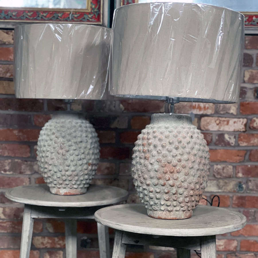 Pair of Terracotta Table Lamps inc. Shades