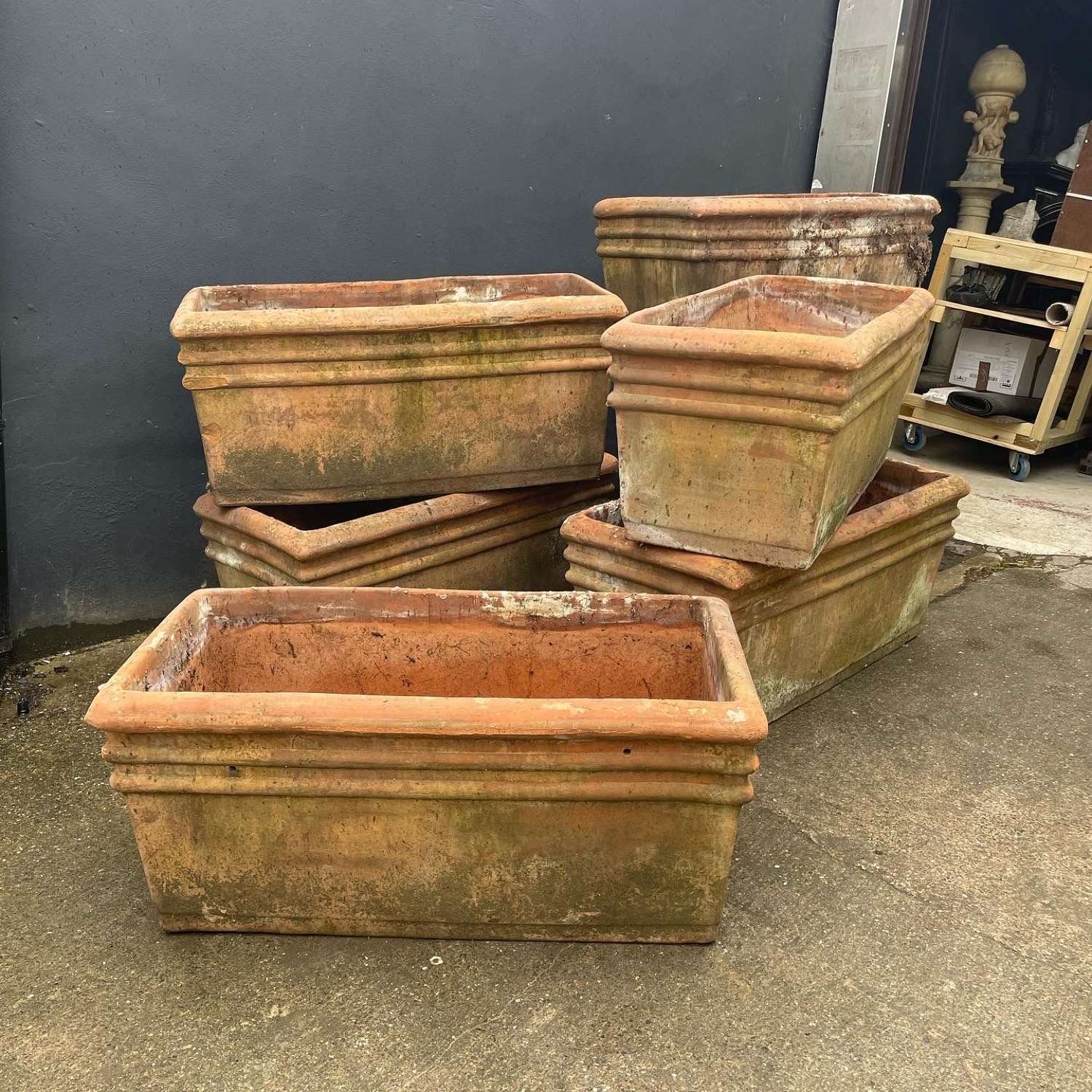 A Collection of x6 Large Rectangular Terracotta Planters
