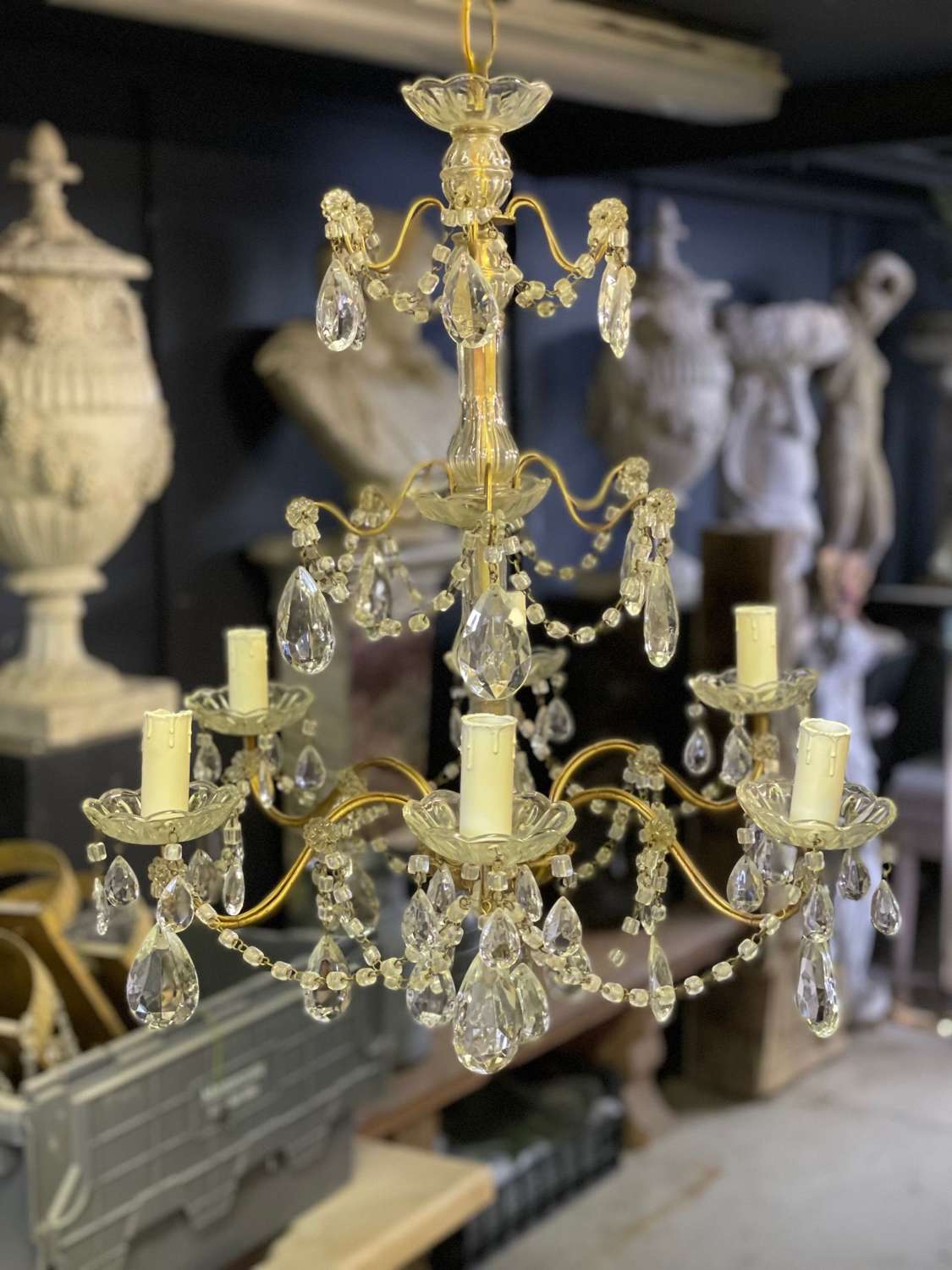 20th Century Italian Glass and gold framed Chandelier