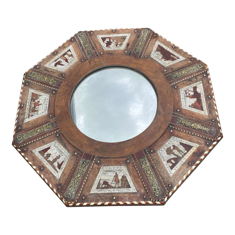 17th Century Octagonal frame with later inset convex Mirror