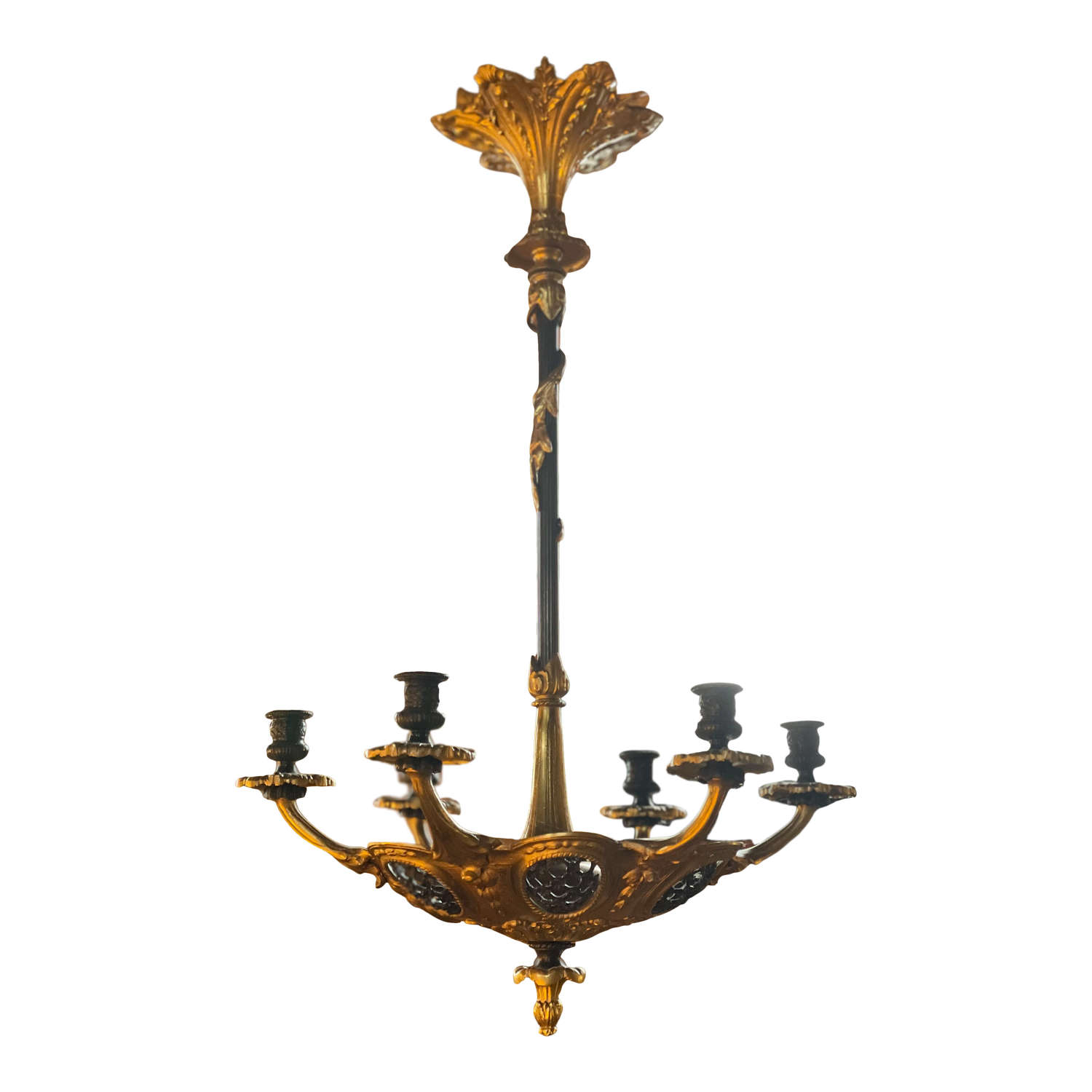 19th century gilt bronze chandelier modelled in a cushion form